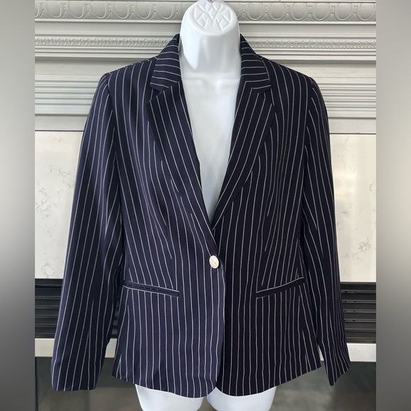 HIPCHIK COUTURE Navy Blue With White Pinstripe Blazer‎ Size 6 - Picture 1 of 5